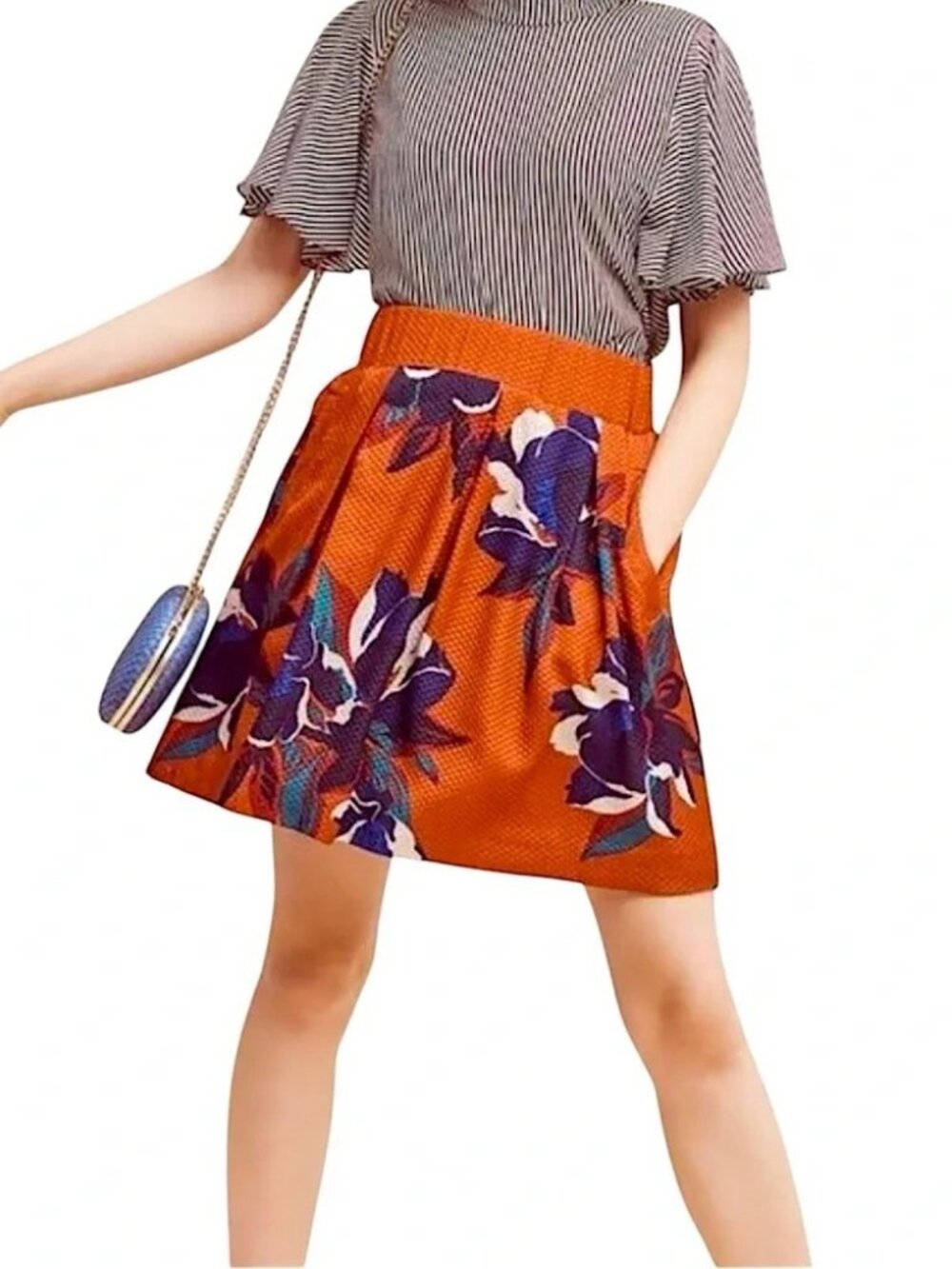 Anthropologie Maeve Maira Rust Orange Floral Skirt